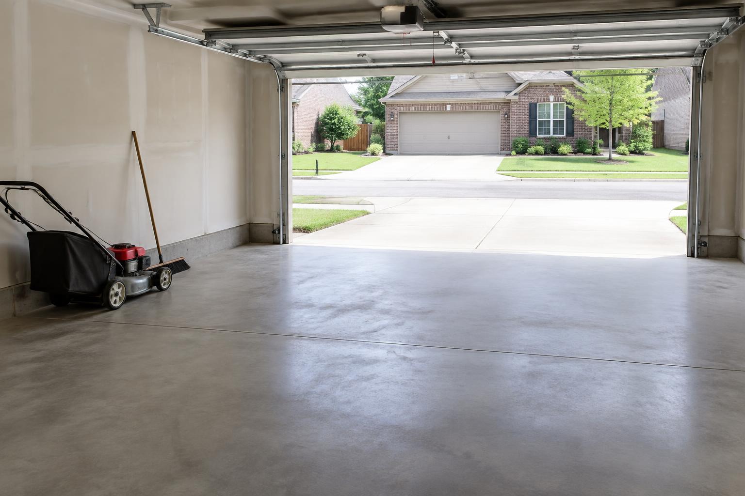 A garage swept clean and empty at the end of a cleanout